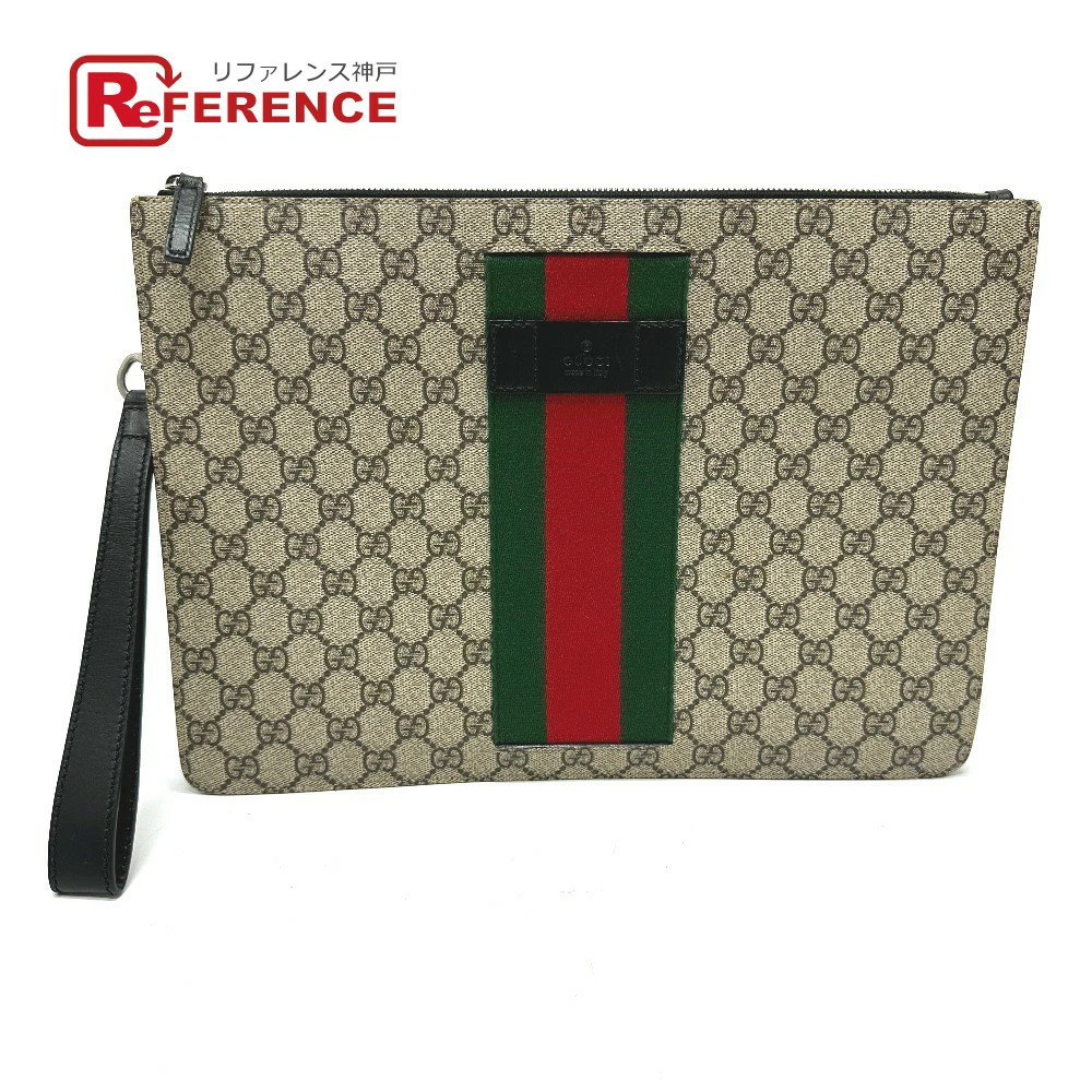 GUCCI Sherry Clutch Bag GG Supreme Canvas Beige